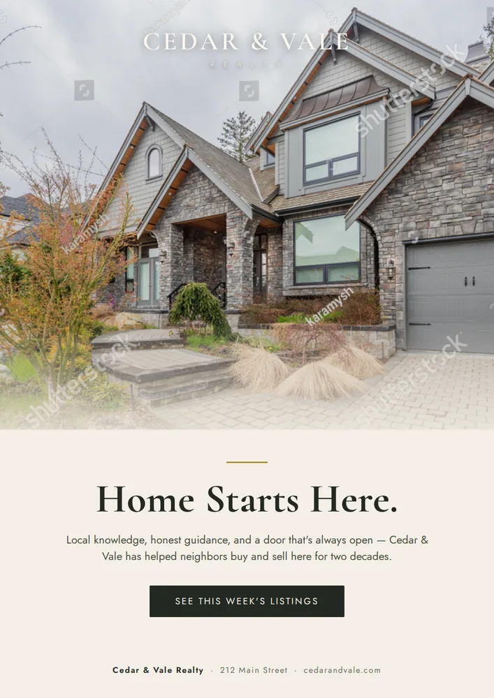 Ad with the MCP: a licensed photo of a real craftsman home.
