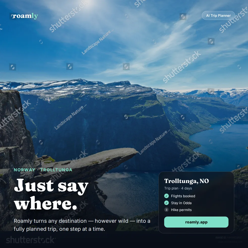 Ad with the MCP: a licensed photograph of the Trolltunga cliff over a Norwegian fjord.